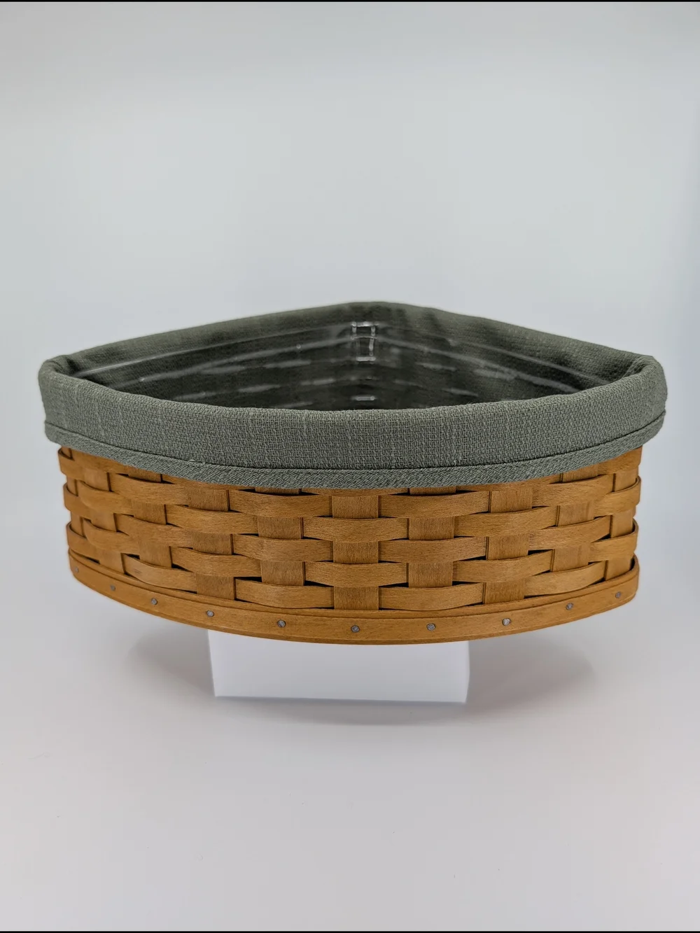 Longaberger Corner Basket with Sage Green Liner & Protector 12470